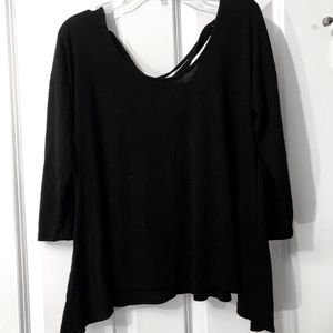 Long Black 3/4 Flowy Shirt with Cross Cross Back